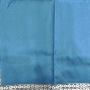 Sky blue silk blouse piece with golden rudraksha border