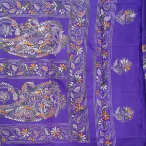 Deep blue Bangalore silk kantha stitch saree with blouse