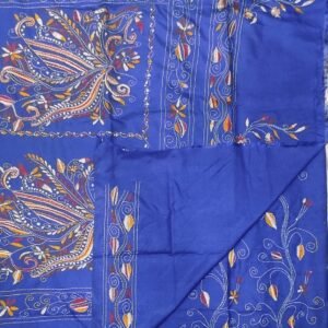 Blue Bangalore silk kantha stitch saree with blouse