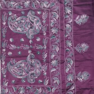Magenta Bangalore silk kantha stitch saree with blouse