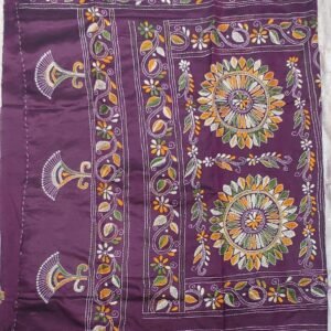 Magenta Bangalore silk kantha stitch saree with blouse