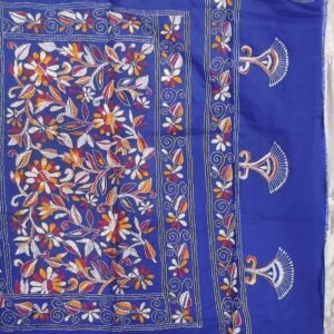 Blue Bangalore silk kantha stitch saree with blouse
