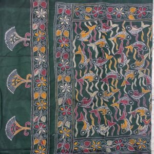 Deep green Bangalore silk kantha stitch saree with blouse