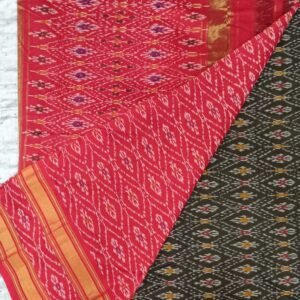 Gas mercerised ikkat designs deep green and red cotton saree with blouse