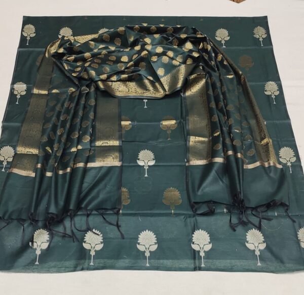 Deep green banarasi silk dress material