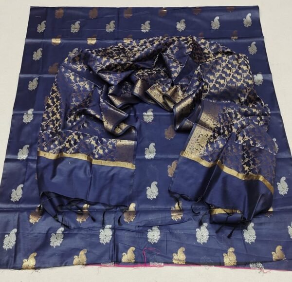 Deep blue banarasi silk dress material