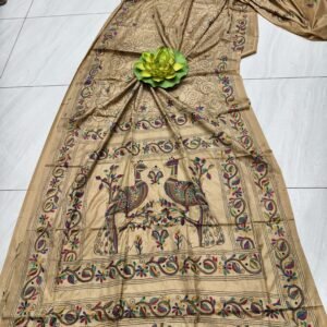 Brown Bangalore silk kantha stitch saree with blouse