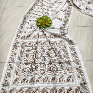 White Bangalore silk kantha stitch saree with blouse
