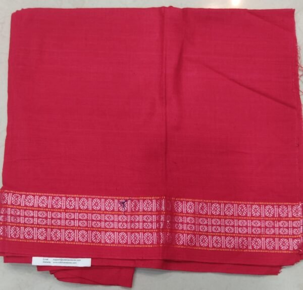 Red cotton blouse piece with white rudraksha border
