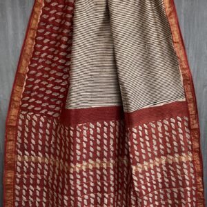 Brown and Maroon pattern maheswari silk saree with zari border