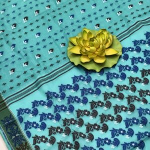 Sky baluchari pure cotton saree with blouse