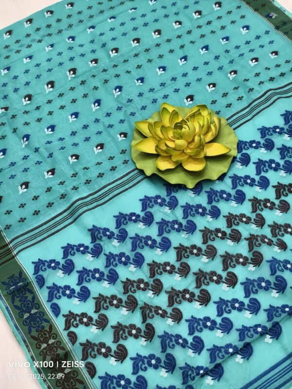 Sky baluchari pure cotton saree with blouse