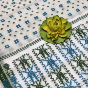 White baluchari pure cotton saree with blouse