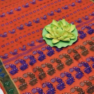 Orange baluchari pure cotton saree with blouse