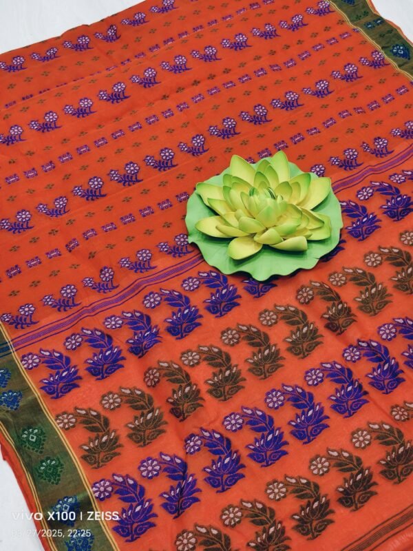 Orange baluchari pure cotton saree with blouse