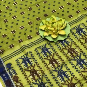 Green baluchari pure cotton saree with blouse