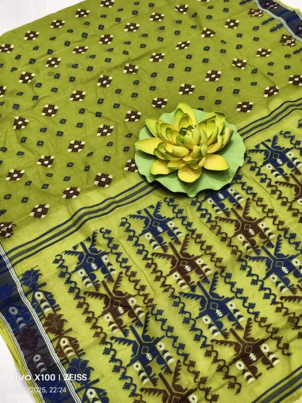 Green baluchari pure cotton saree with blouse