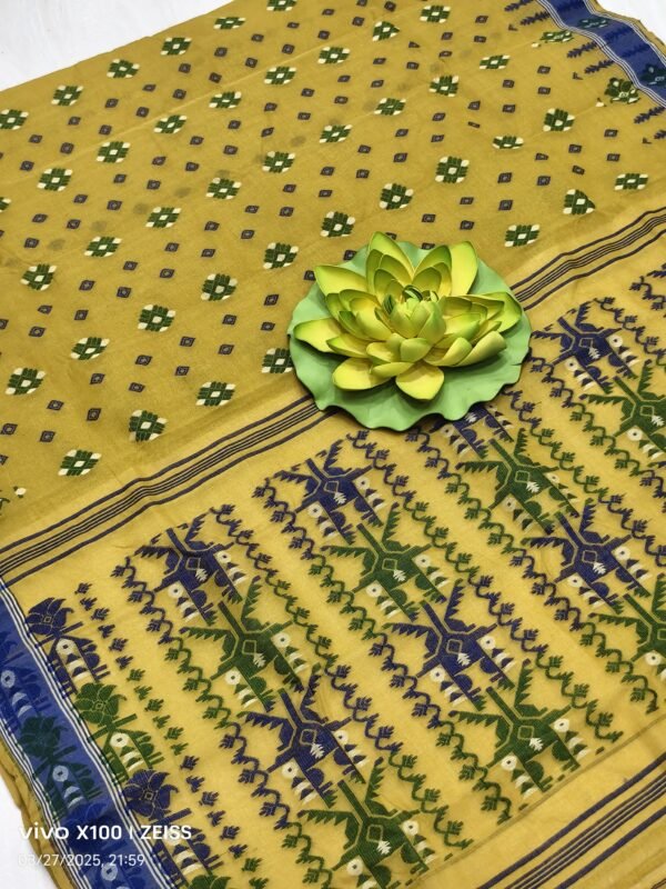 Green baluchari pure cotton saree with blouse