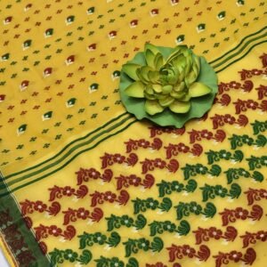Yellow baluchari pure cotton saree with blouse