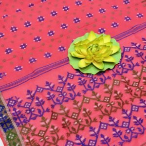 Pink and blue flower baluchari pure cotton saree with blouse