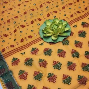 Yellow baluchari pure cotton saree with blouse