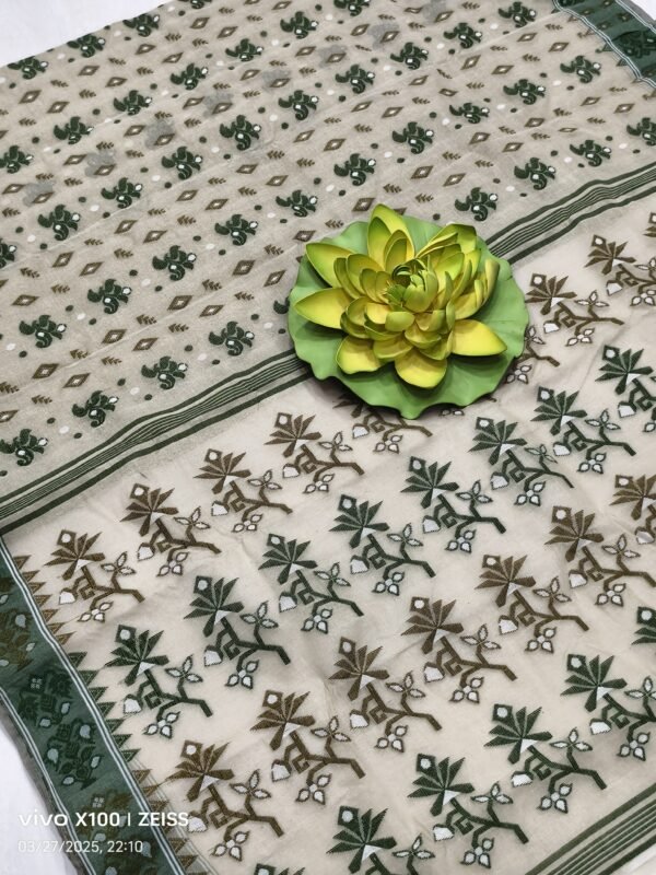 Off white baluchari pure cotton saree with blouse