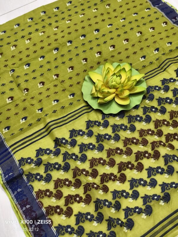 Green baluchari pure cotton saree with blouse