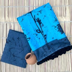 Sky hand block print mulmul cotton saree with blouse