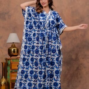 Blue and white pure cotton long kaftan