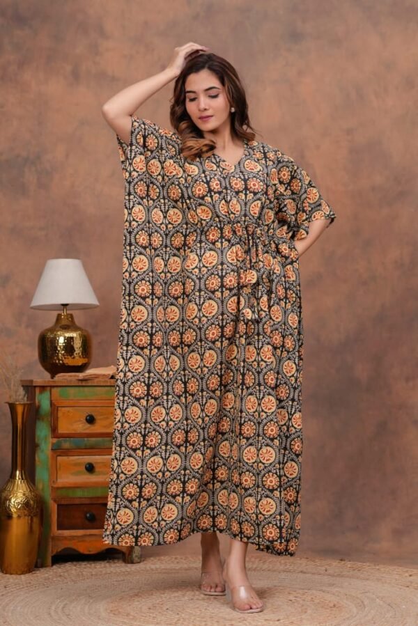 Black and brown pure cotton long kaftan