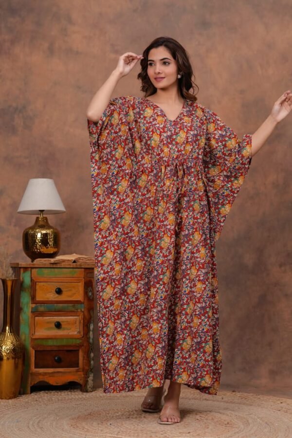 Maroon pure cotton long kaftan