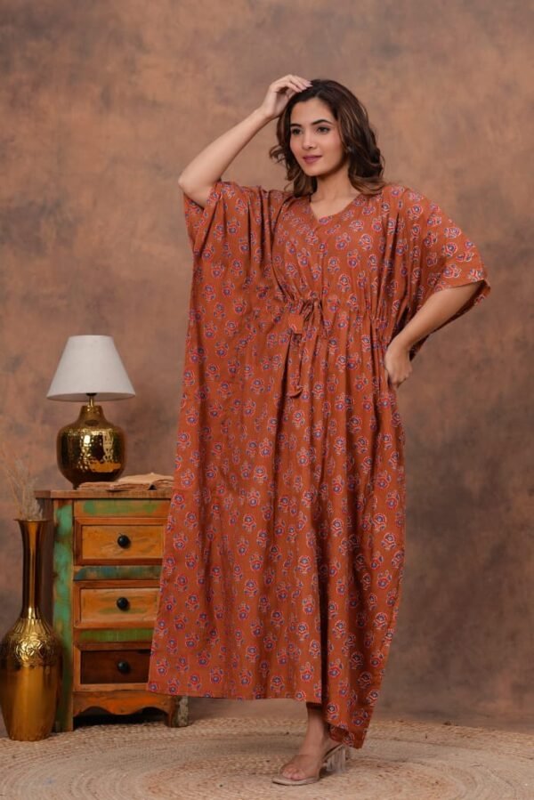 Brown pure cotton long kaftan