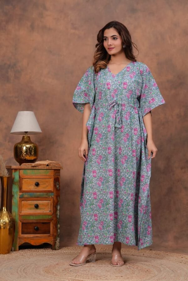 Gray pure cotton long kaftan