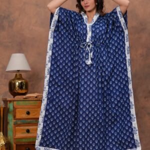 Blue pure cotton long kaftan