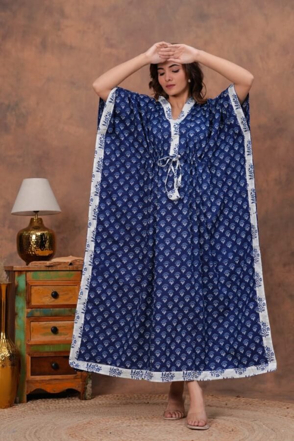 Blue pure cotton long kaftan