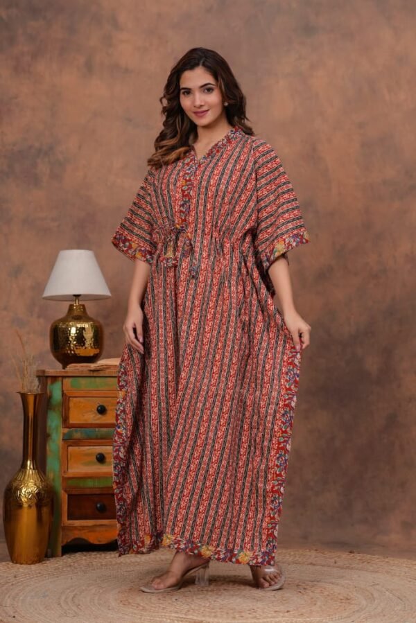 Red pure cotton long kaftan