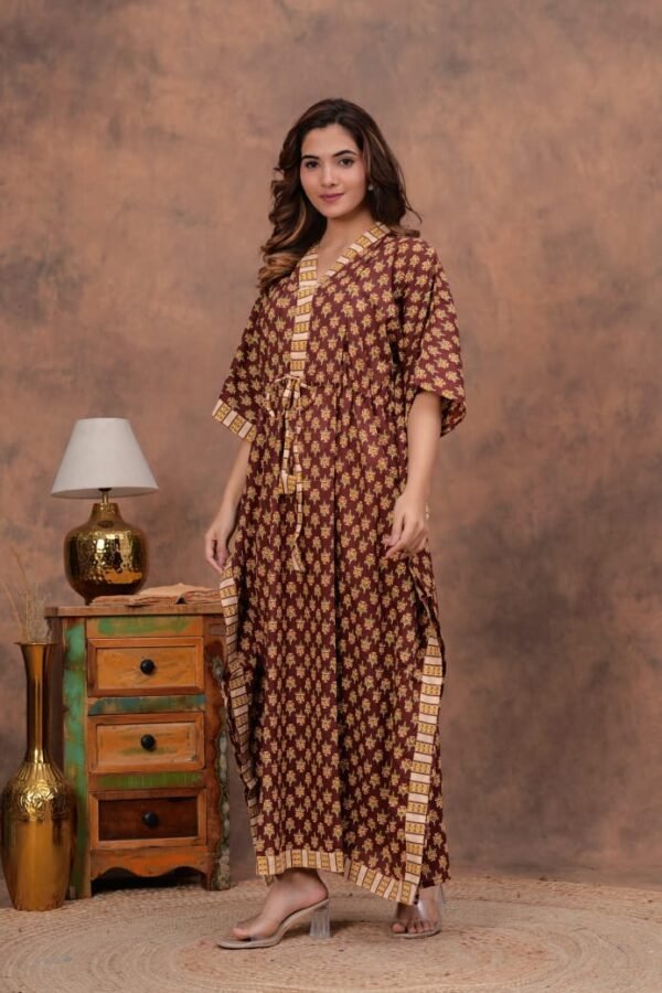 Maroon and brown pure cotton long kaftan