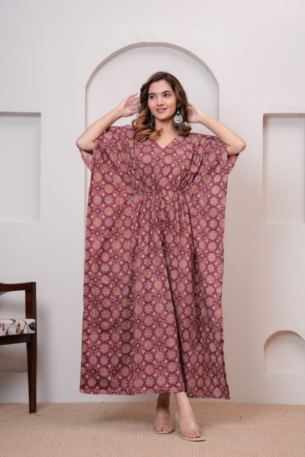Red pure cotton long kaftan