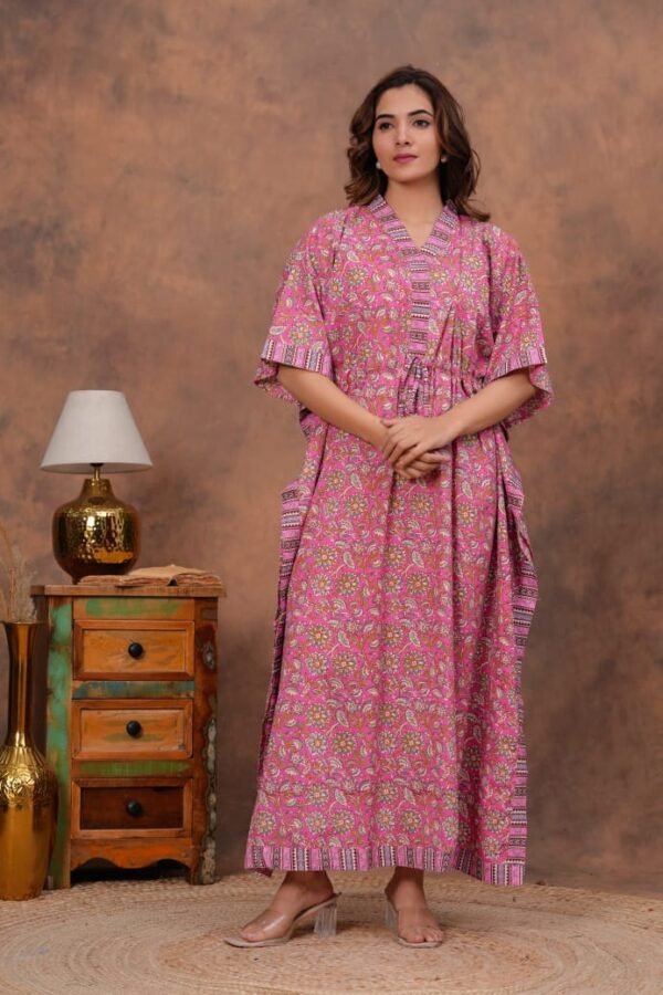 Pink pure cotton long kaftan