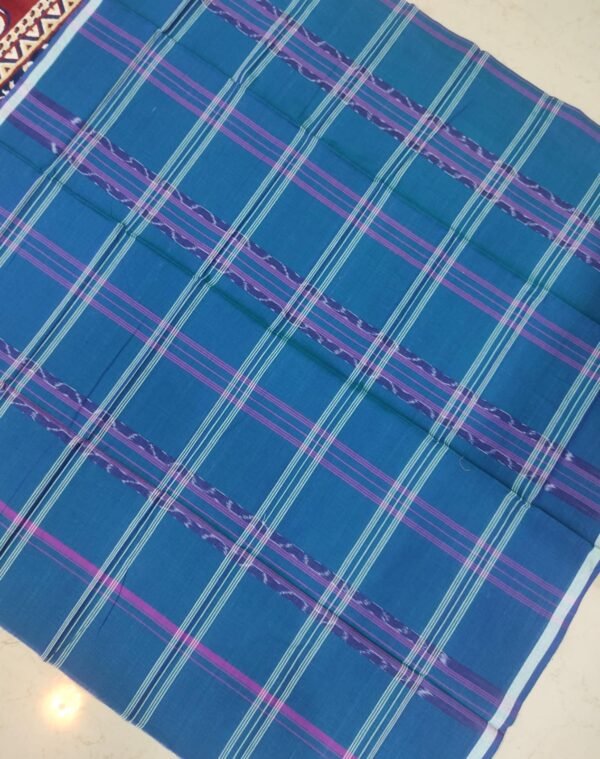 Sky blue checks sambalpuri cotton lungi - Image 2