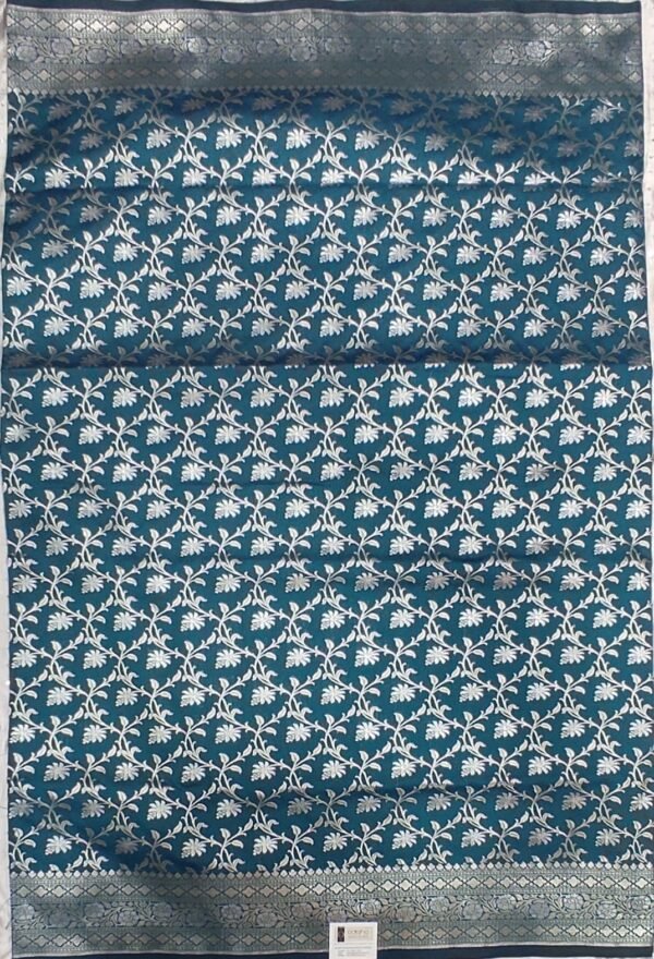 Bondi blue flower pattern banarasi silk saree with zari work