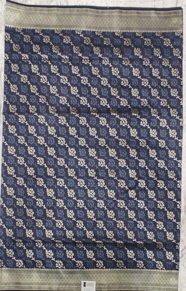 Blue flower pattern banarasi silk saree with zari work