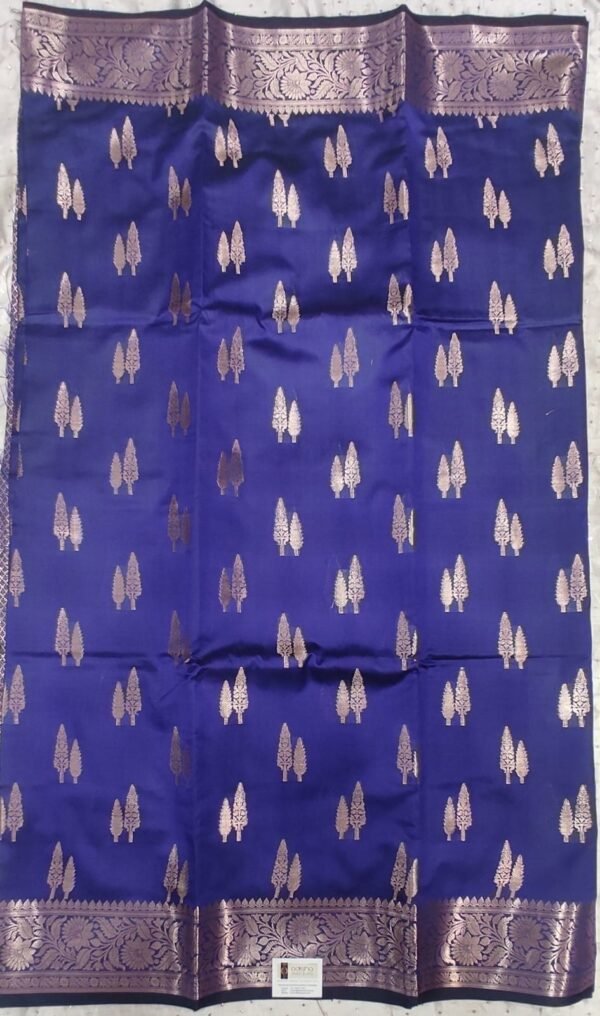 Blue leaf pattern banarasi silk saree with zari work