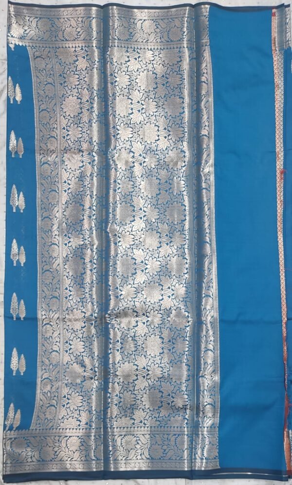 Sky leaf pattern banarasi silk saree with zari work - Image 7