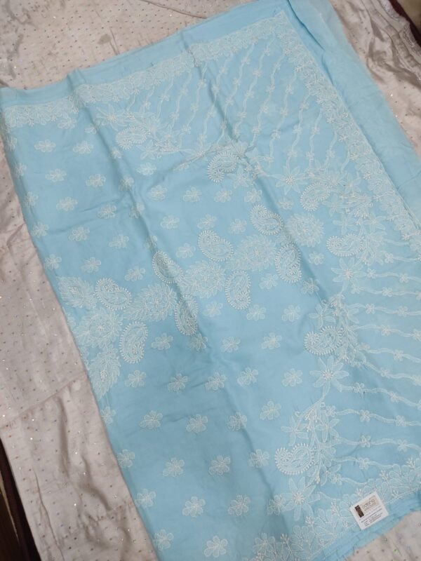 Sky lucknow chikankari cotton saree with blouse - Image 8