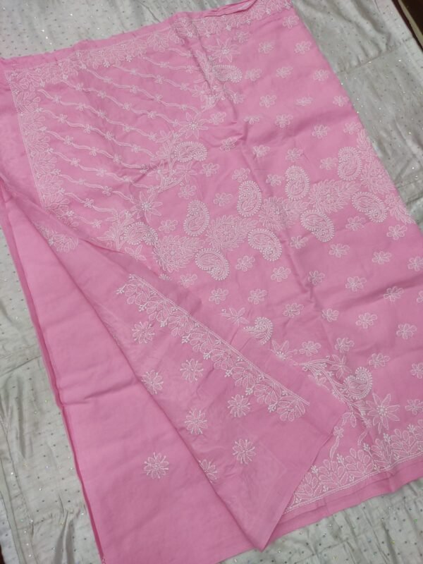 Pink lucknow chikankari cotton saree with blouse - Image 7