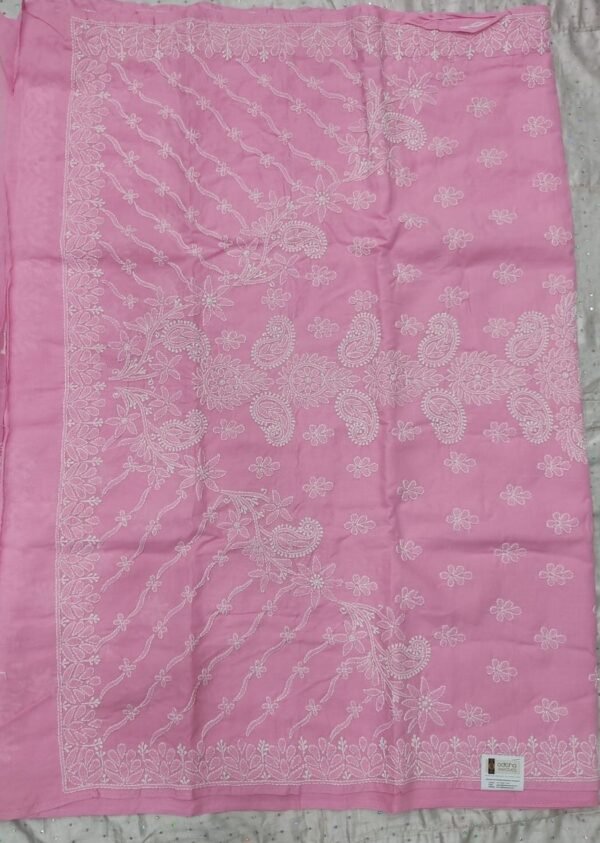 Pink lucknow chikankari cotton saree with blouse - Image 6