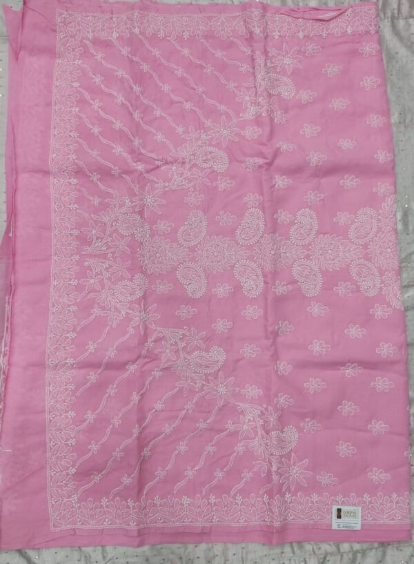 Pink lucknow chikankari cotton saree with blouse - Image 8