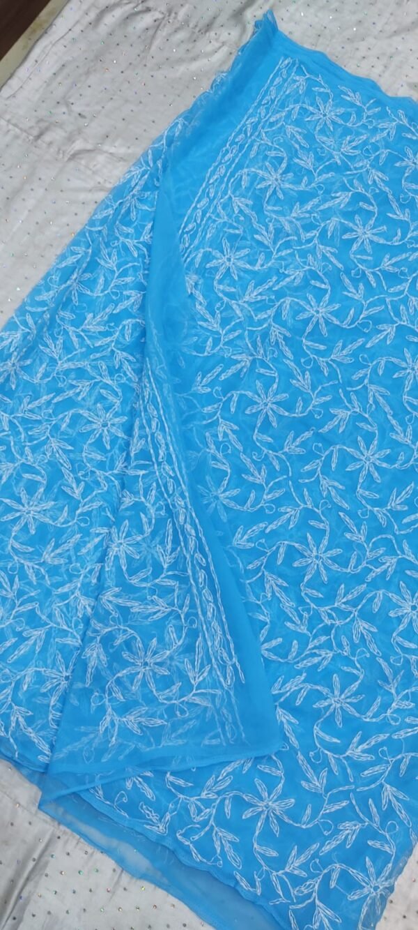 Sky lucknow chikankari Georgette saree with blouse - Image 8