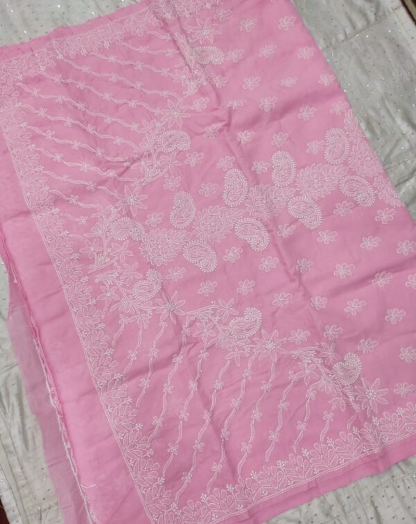 Pink lucknow chikankari cotton saree with blouse - Image 5